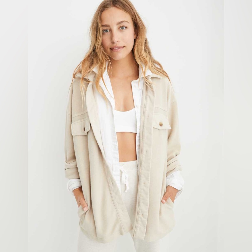 Aerie Luxe Trucker Shacket- Beige
